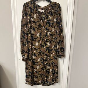 LOFT Long Sleeve Dress with Retro Floral Design